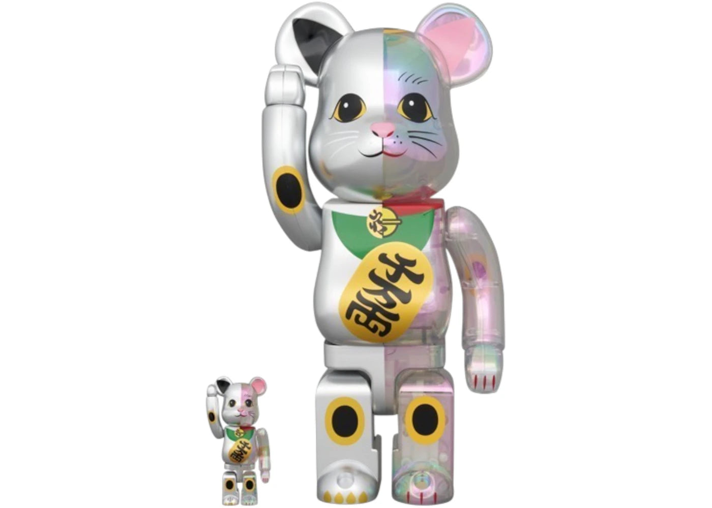 Bearbrick Medicom Maneki Neko Clear Plated x Silver Paint Ten Man Ryo 100% & 400% Set
