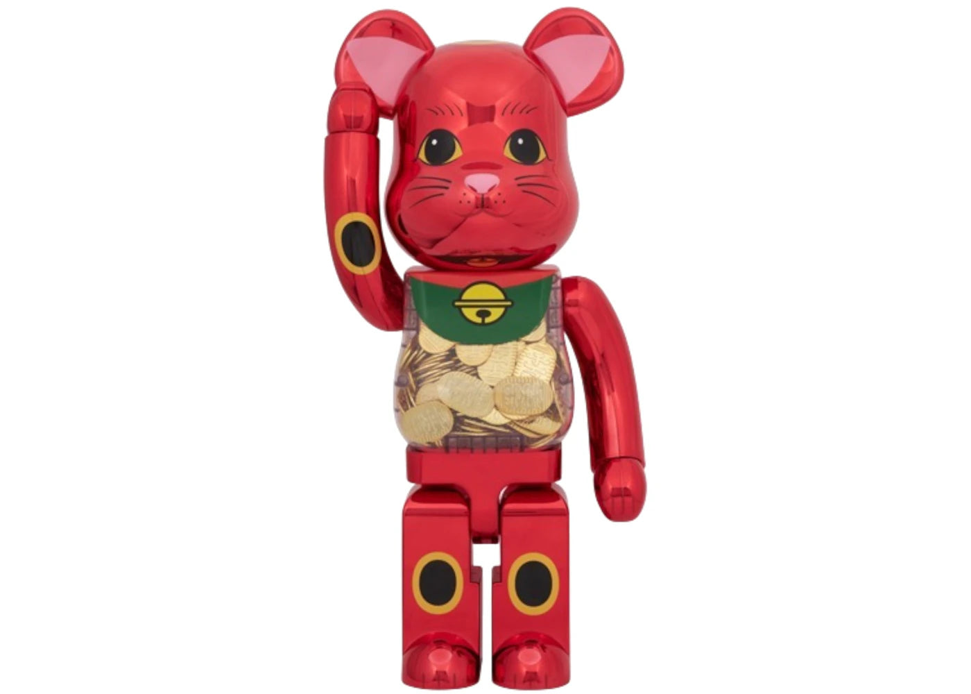 Bearbrick Medicom Maneki Neko Lucky Cat Oval Ten Million Ryo Plum Blossom Gold Plated 1000%