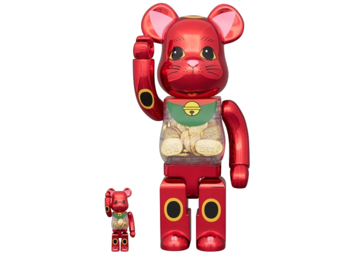 Bearbrick Medicom Maneki Neko Oval Ten Million Ryo Plum Gold Plated 100% & 400% Set