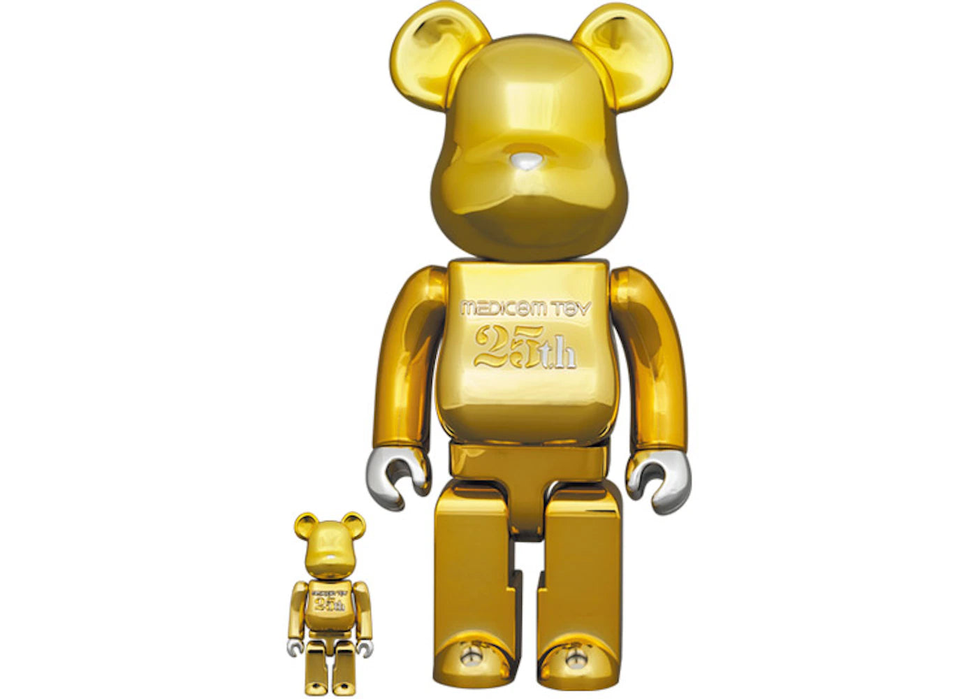 Bearbrick Medicom Toy 25th Anniversary 100% & 400% Set Gold Chrome