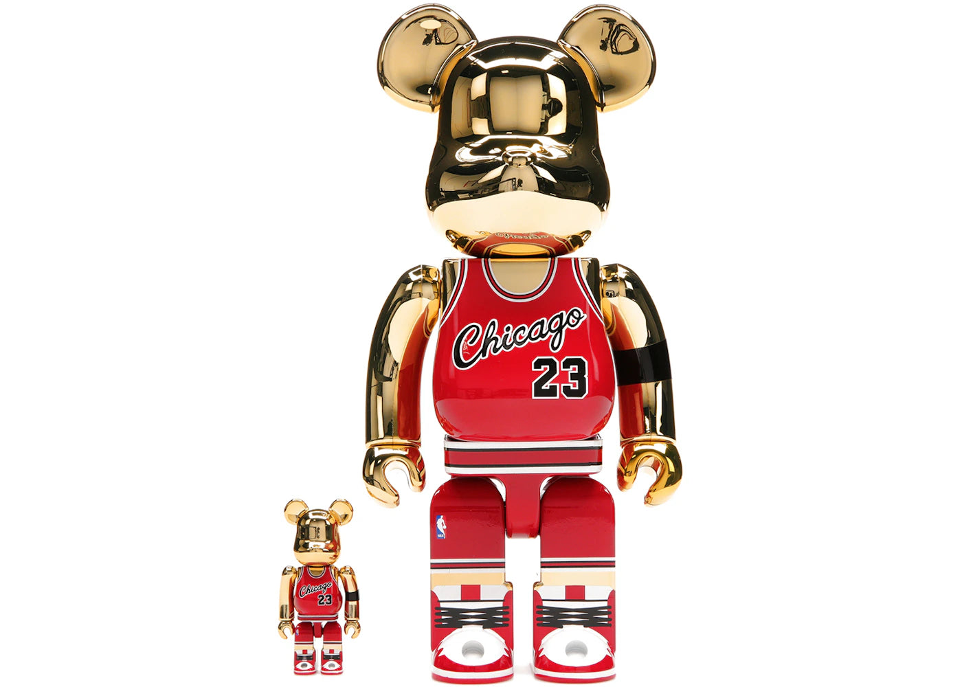 Bearbrick Michael Jordan 1985 Rookie Jersey 100% & 400% Set Gold Chrome