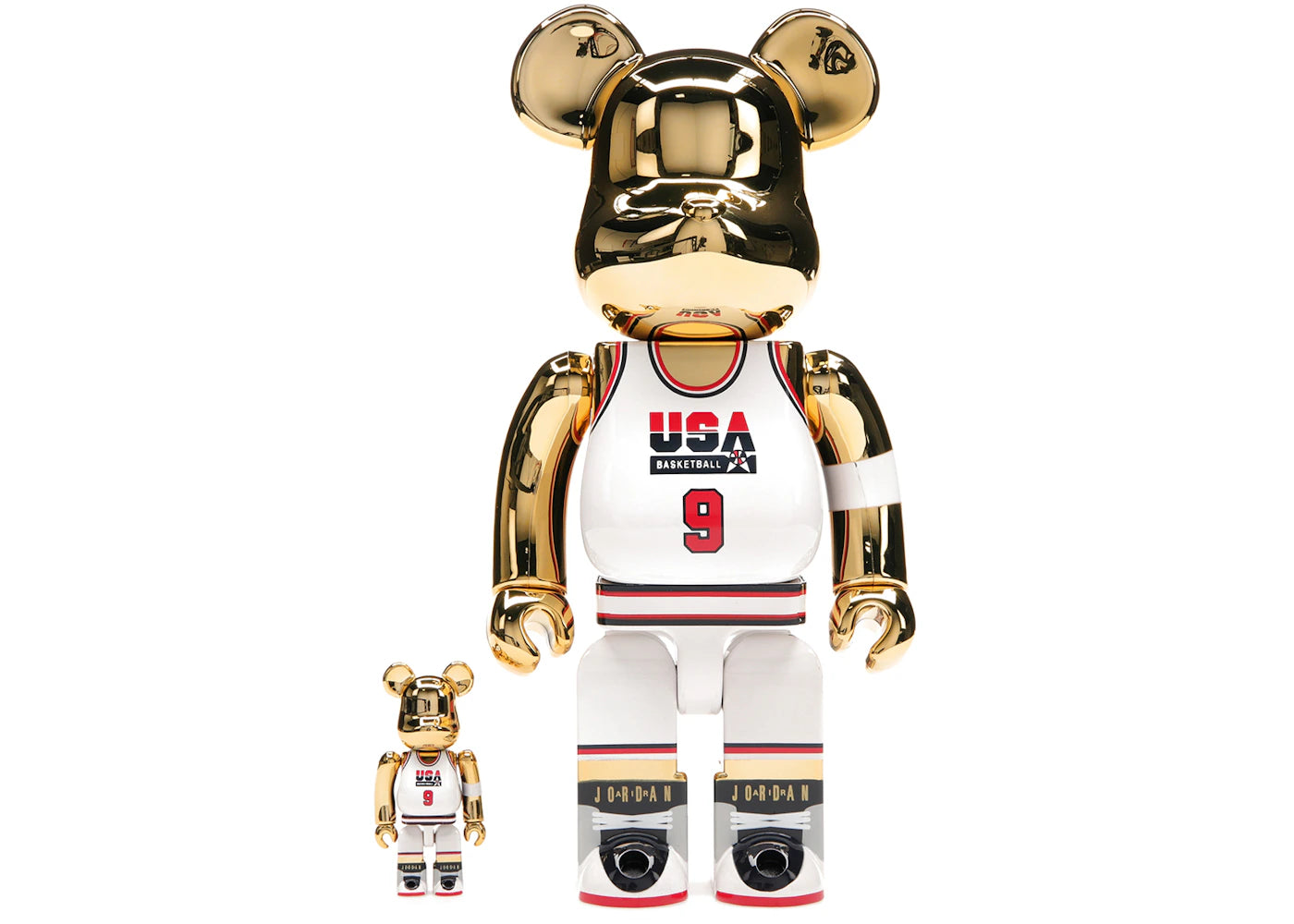 Bearbrick Michael Jordan 1992 Team USA (Dream Team) 100% & 400% Set Gold Chrome