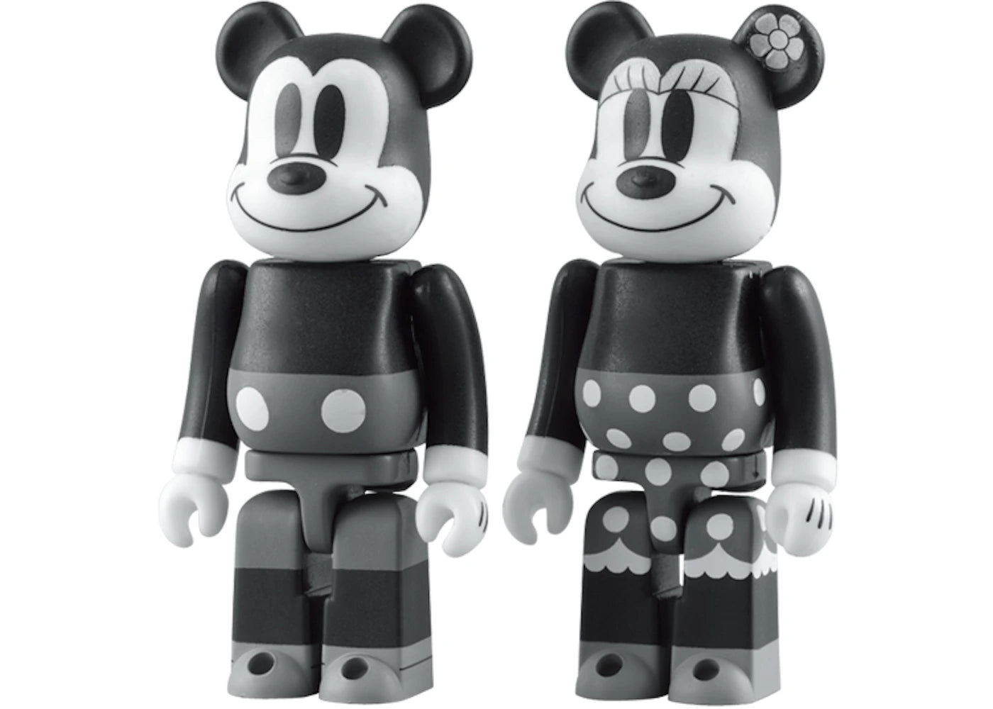 Bearbrick Mickey Mouse & Minnie Mouse Black & White Ver. 100% 2 Pack Black/White