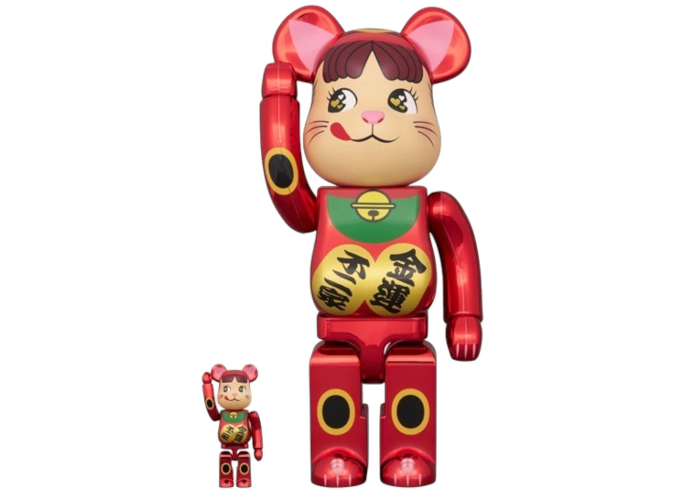 Bearbrick Milky Maneki Neko Peko-chan Fortune Double Oval Plum Gold Plated 100% & 400% Set