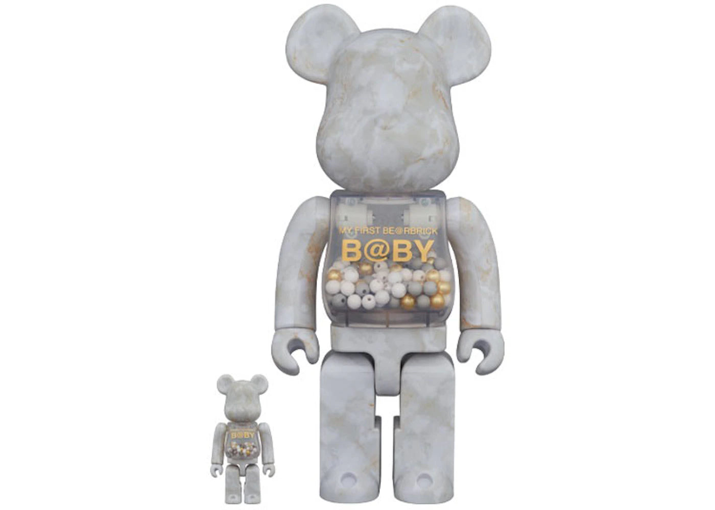 Bearbrick My First Baby Marble Ver. 100% & 400% Set White & Gold