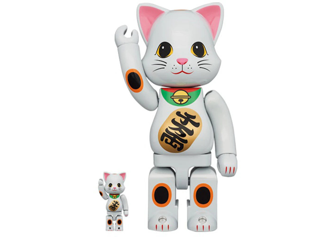 Bearbrick Nyabrick Maneki Neko 100% & 400% Set White Plating