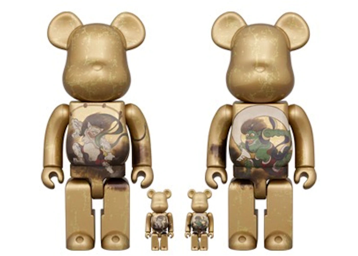 Bearbrick Ogata Korin's Fujin Raijin 4 PC Set 100% & 400% Set