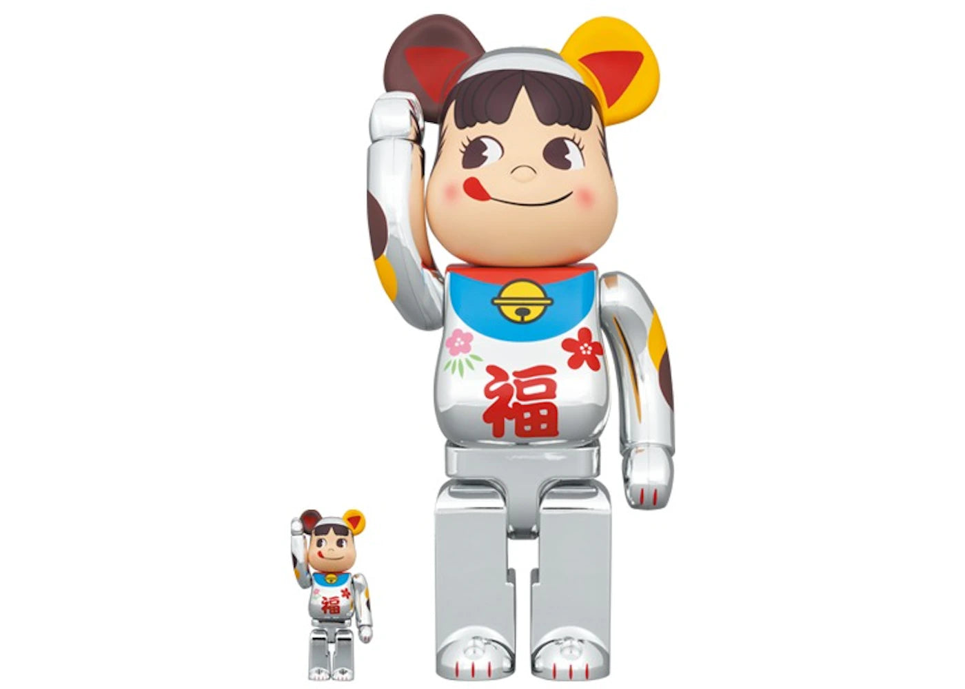 Bearbrick Peko Lucky Cat Peko-chan Lucky 100% & 400% Set Silver