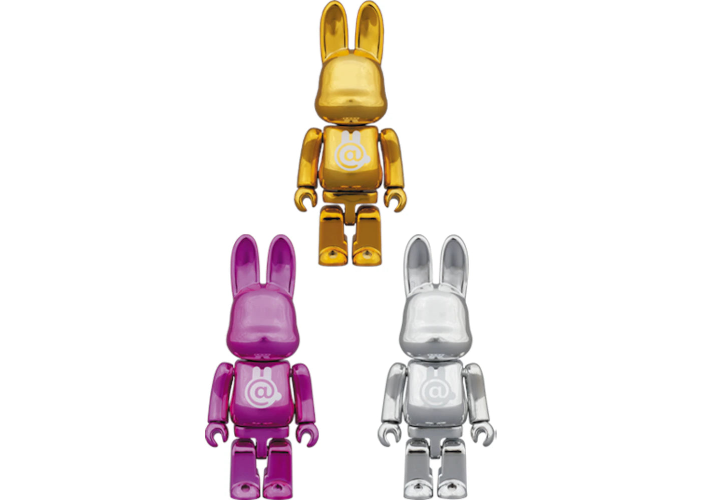 Bearbrick Rabbrick CHROME 100% (Set of 3) GOLD/PINK/SILVER