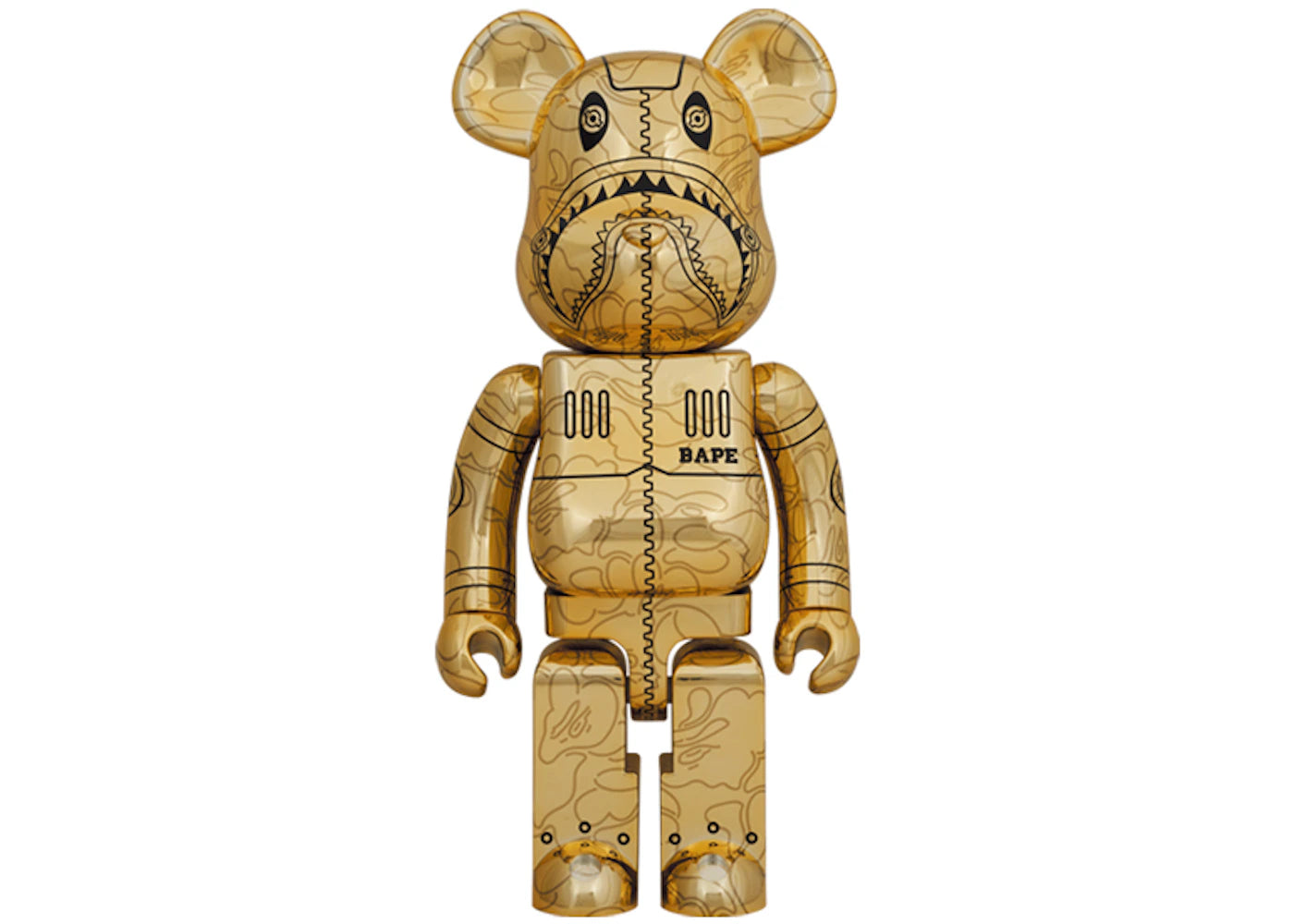 Bearbrick x BAPE x Hajime Sorayama Camo Shark 1000% Gold