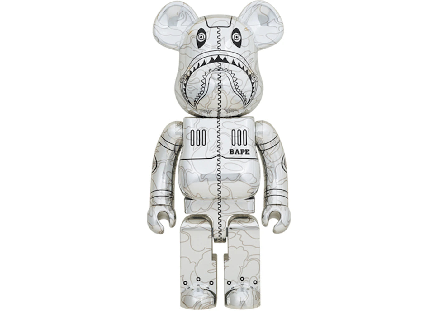 Bearbrick x BAPE x Hajime Sorayama Camo Shark 1000% Silver