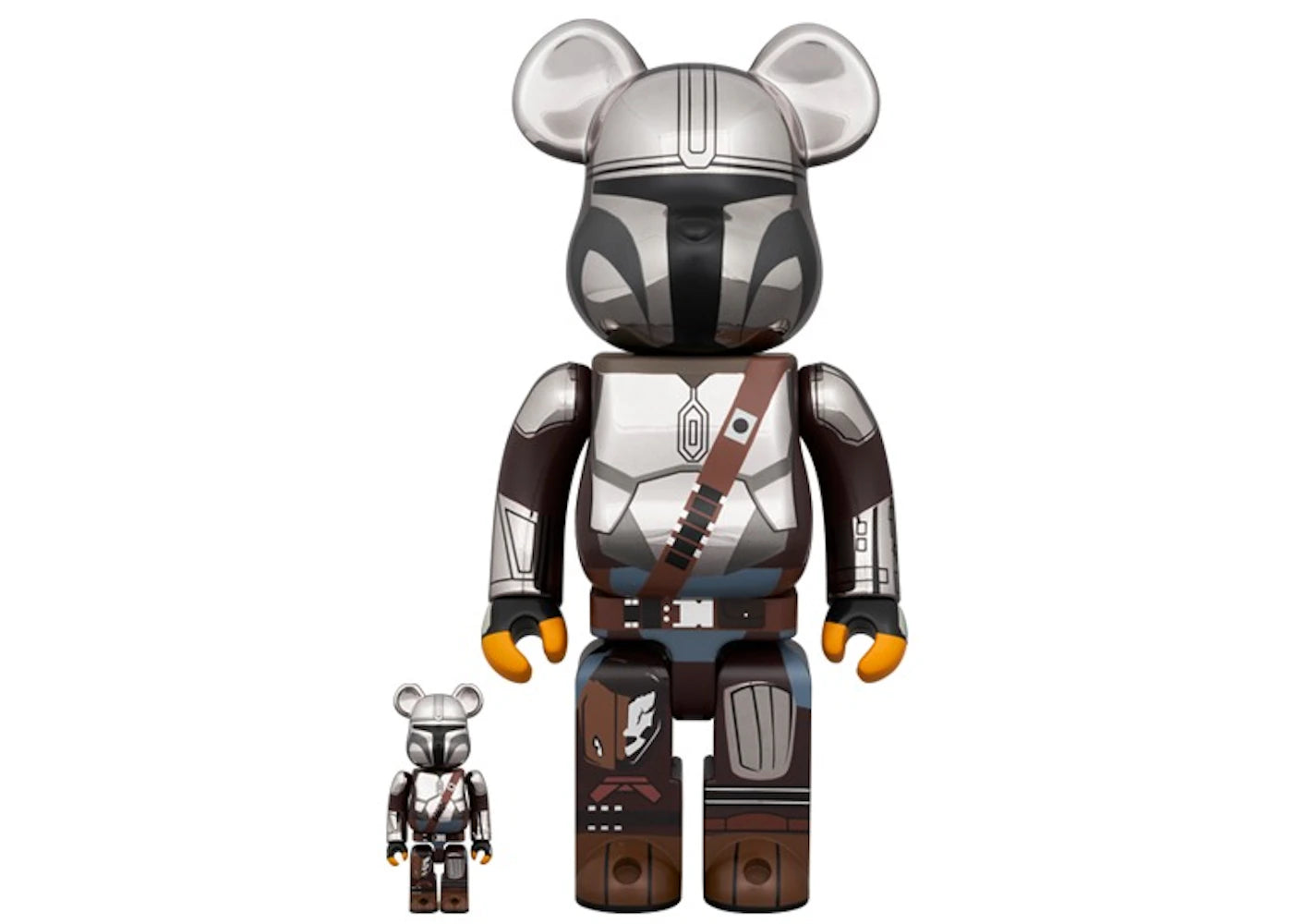 Bearbrick Star Wars The Mandalorian 100% & 400% Set Chrome