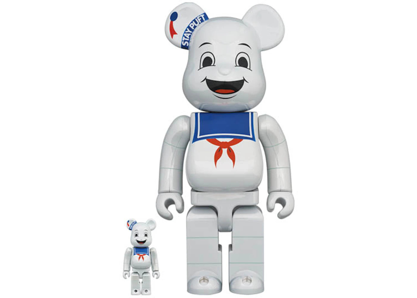 Bearbrick Stay Puft Marshmallow Man 100% & 400% Set White Chrome Ver.