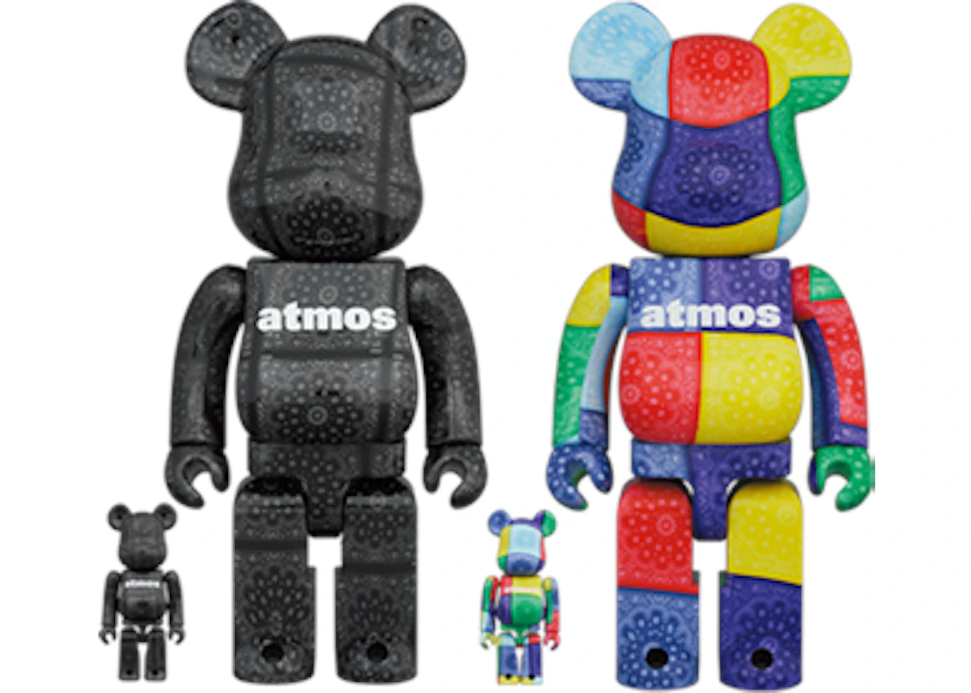 Bearbrick x atmos Bandana 100% & 400% Set of 2 Black/Multi