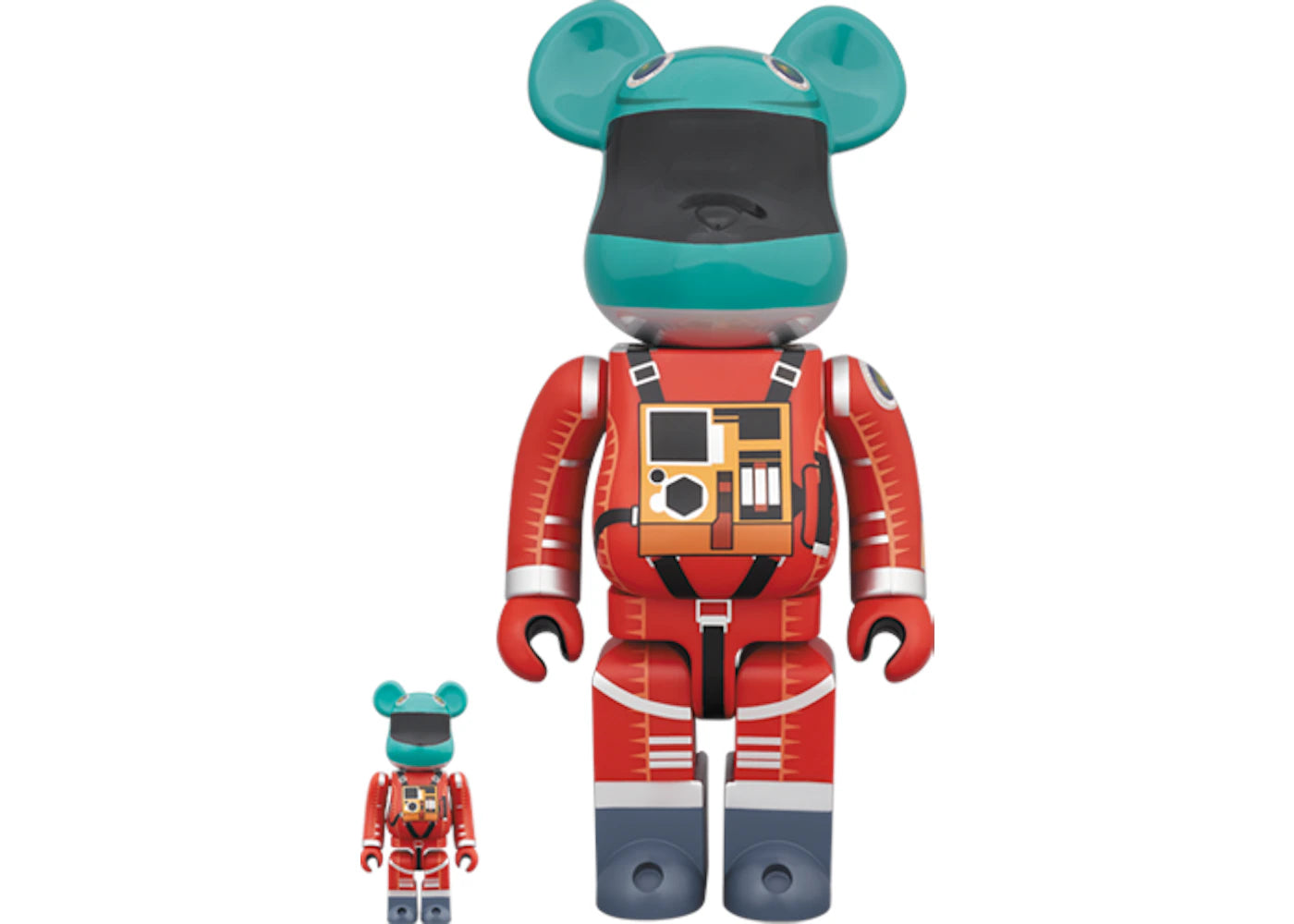 Bearbrick x 2001: A Space Odyssey Space Suit Green Helmet Orange Suit 100% & 400% Multi