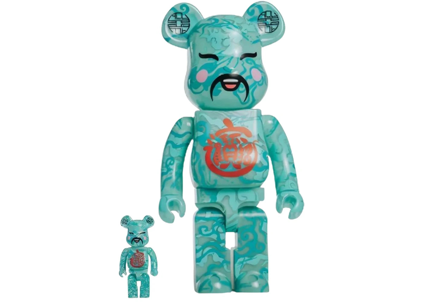 Bearbrick x ACU x Jahan Loh "God of Fortune" Green Edition Glow in the Dark 2022 100% & 400% Set