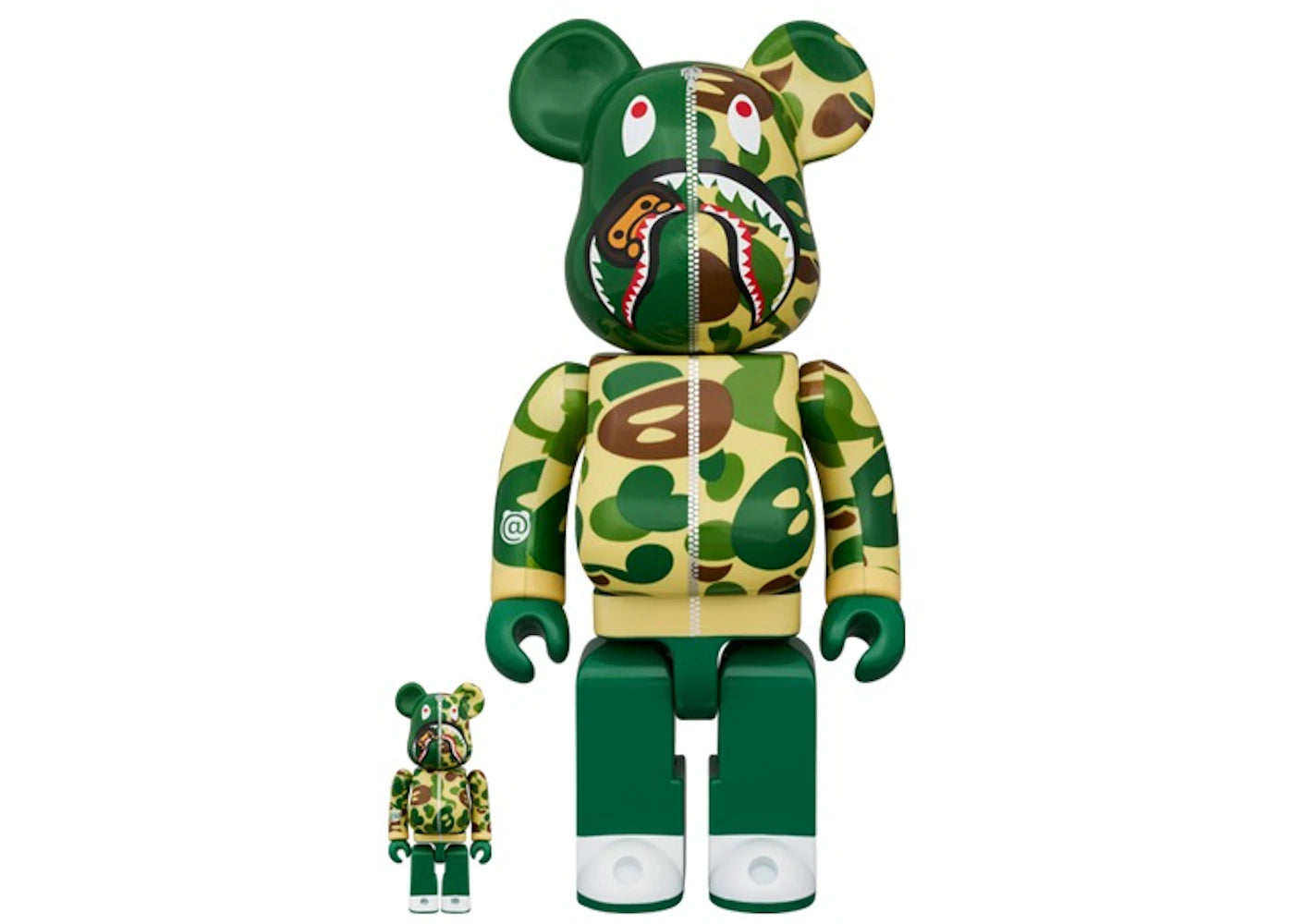 Bearbrick x BAPE Baby Milo(R) Camo Shark 100% & 400% Set Green