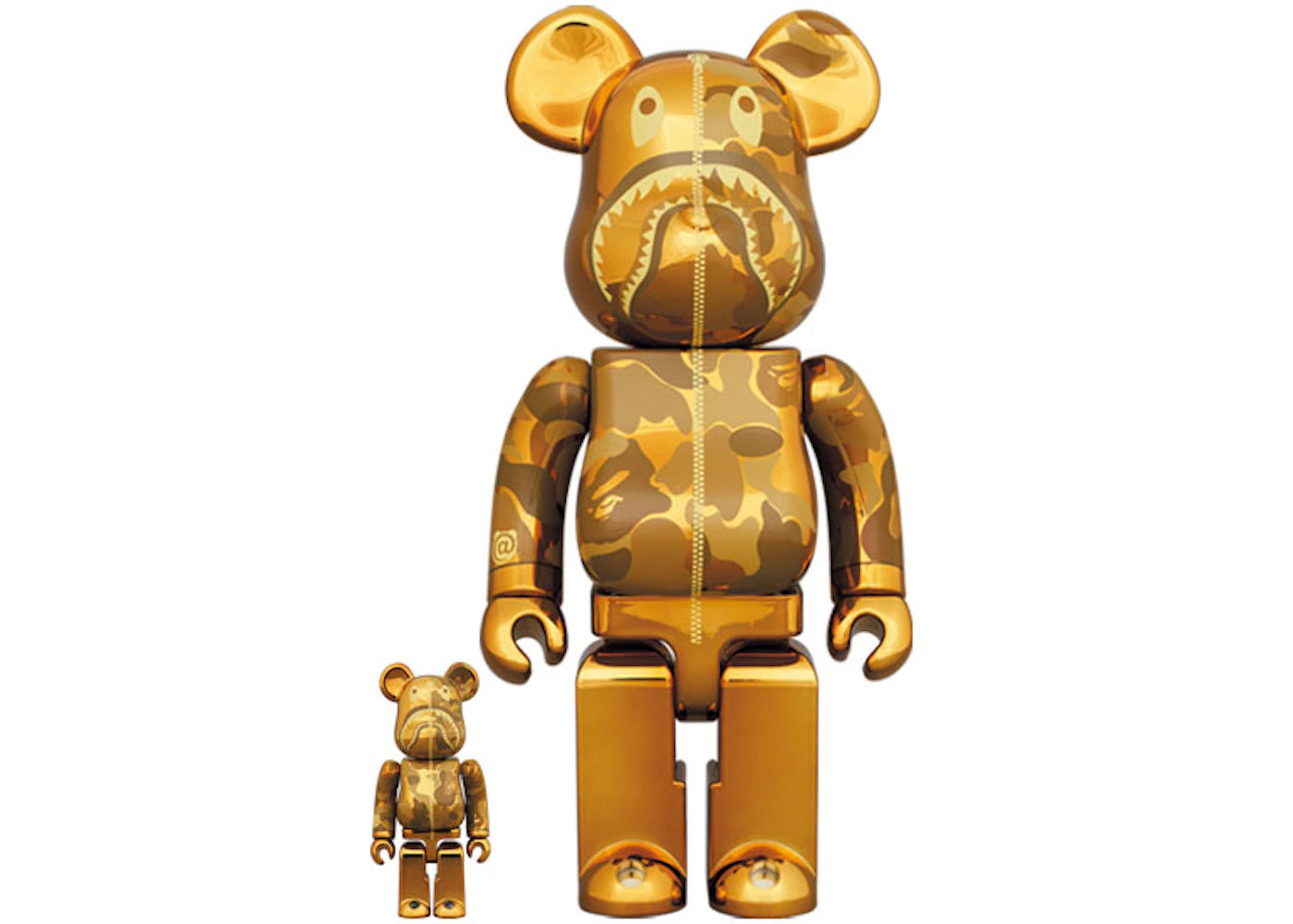 Bearbrick x BAPE Camo Shark 100% & 400% Set Gold