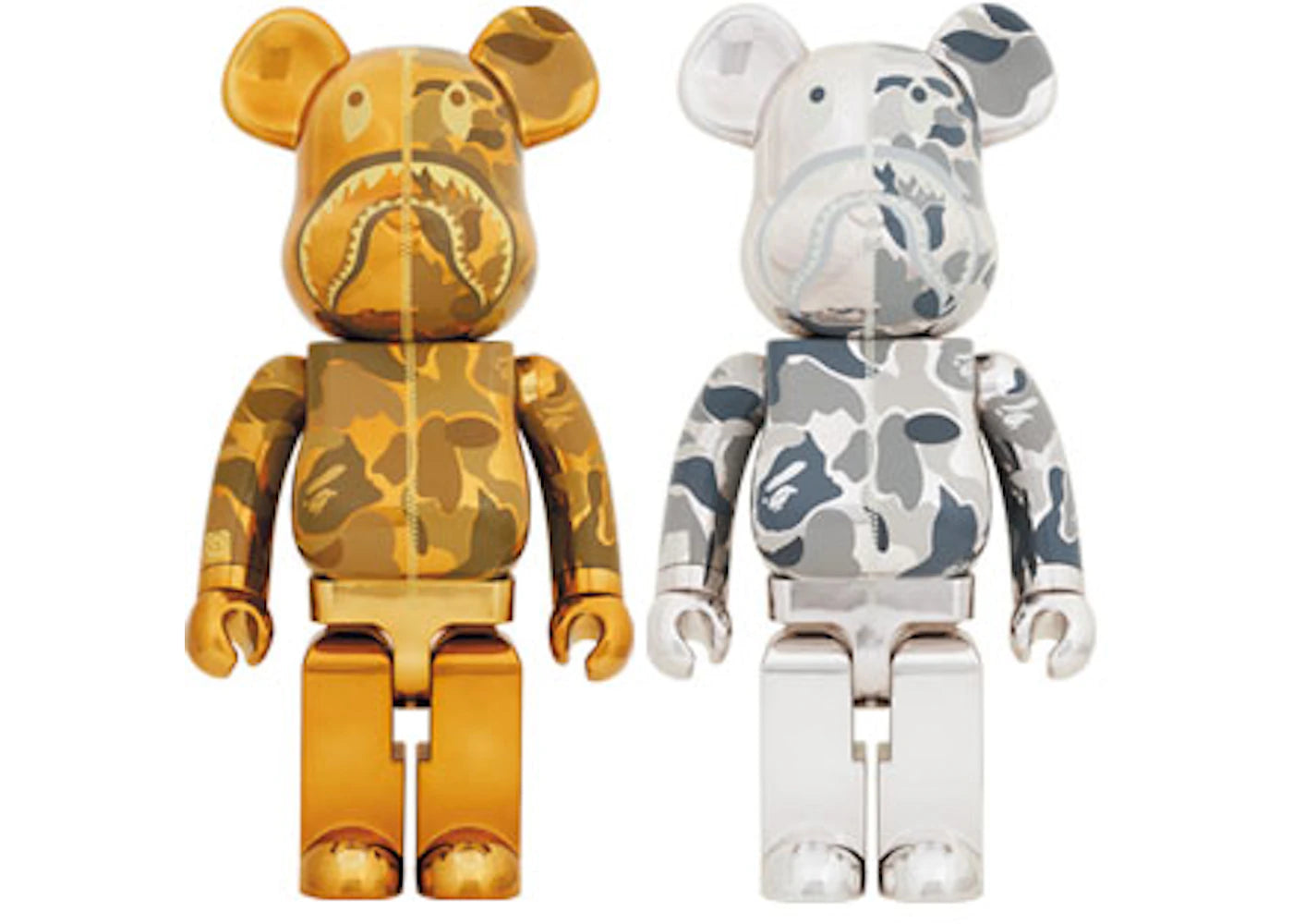 Bearbrick x BAPE Camo Shark 1000% Set of 2 Gold/Silver