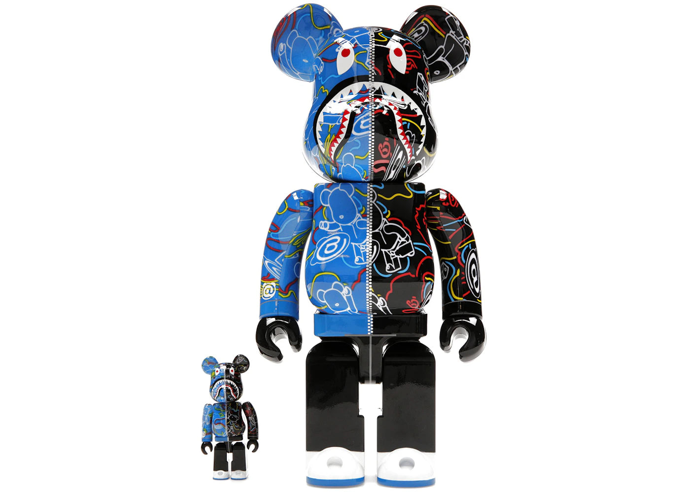 Bearbrick x BAPE Line Camo Shark 100% & 400% Set Blue/Black