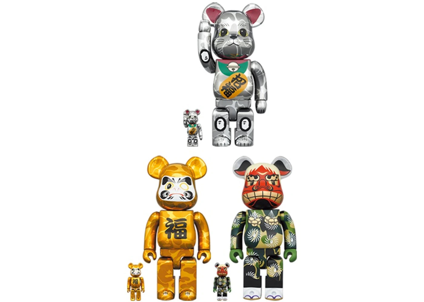 Bearbrick x BAPE Lion Dance, Daruma and Maneki Neko 100% & 400% 6-Pc Set Multi