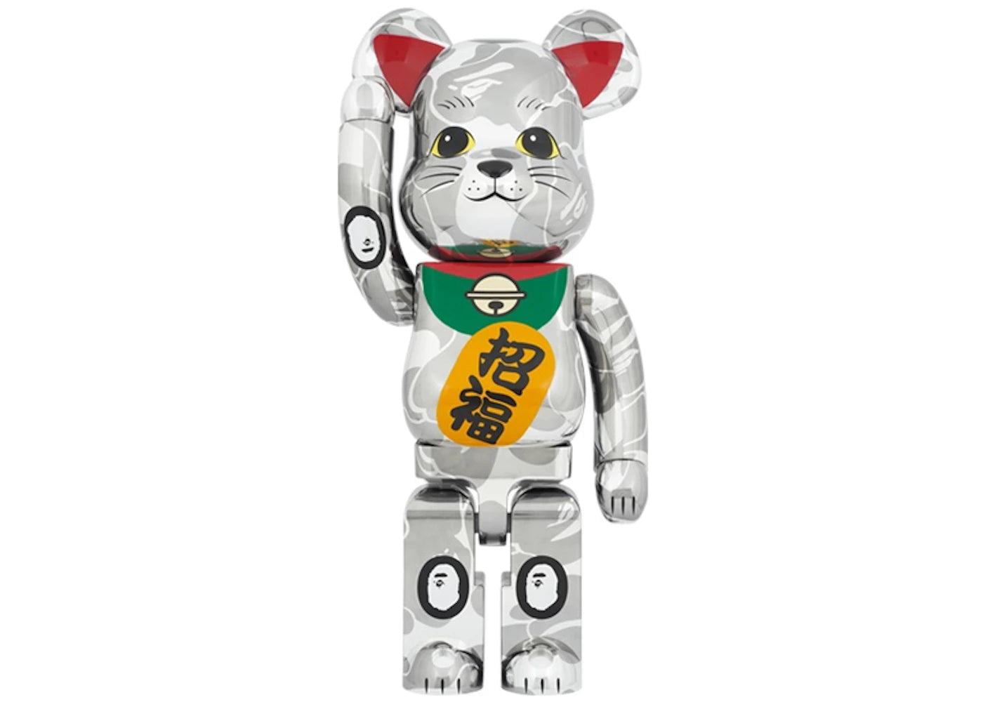 Bearbrick x BAPE Maneki Neko 1000% Silver Plated