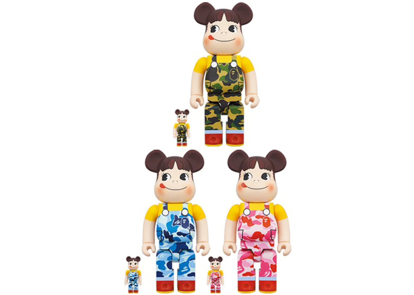 Bearbrick x BAPE Peko-chan 100% & 400% Set of 3 Green Camo/Pink Camo/Blue Camo