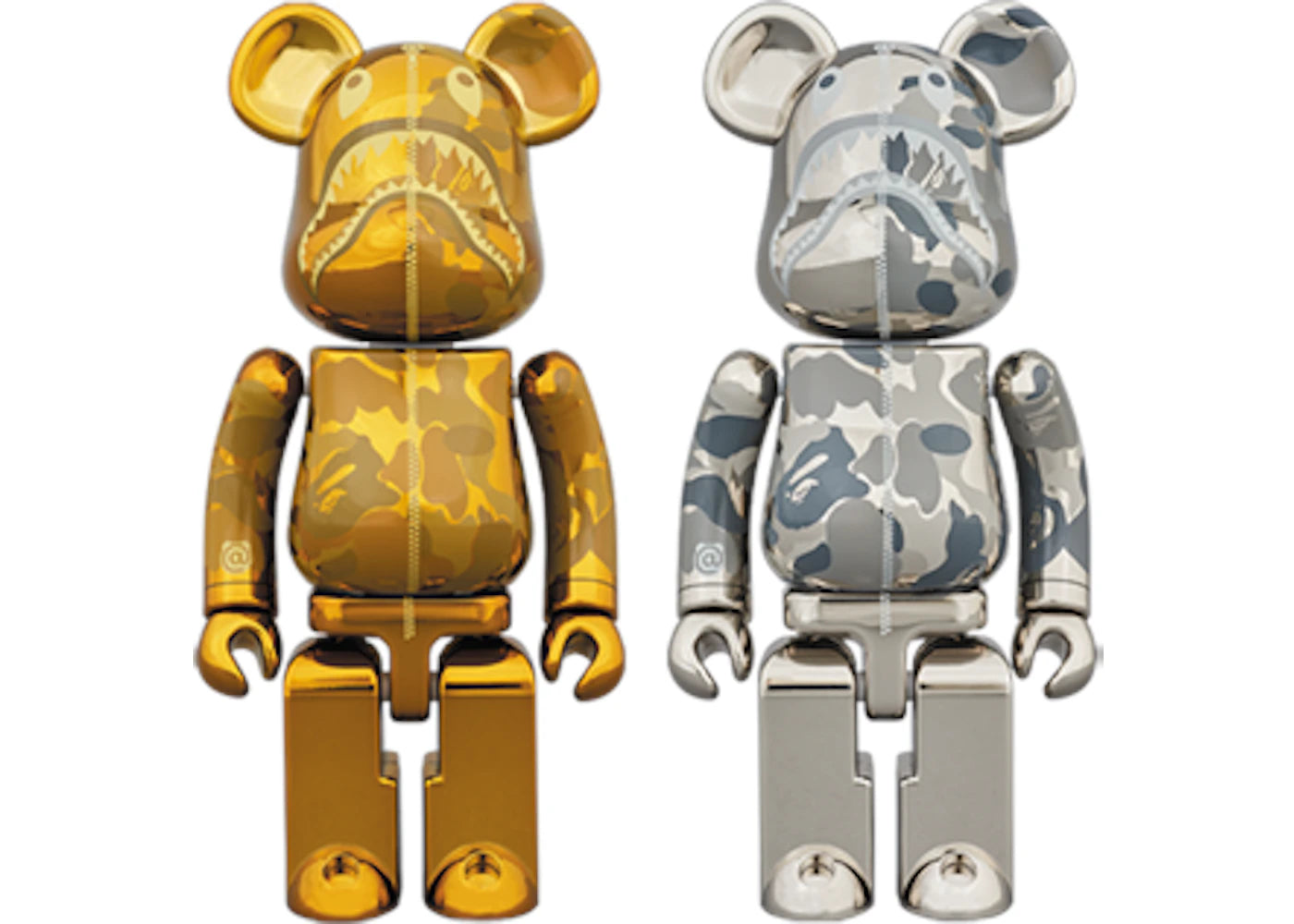 Bearbrick x BAPE Superalloy Camo Shark 200% Set Gold/Silver