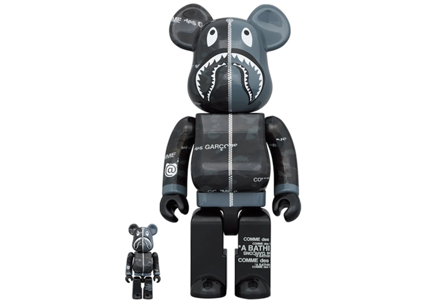 Bearbrick x BAPE x Comme des Garcons Camo Shark 100% & 400% Set