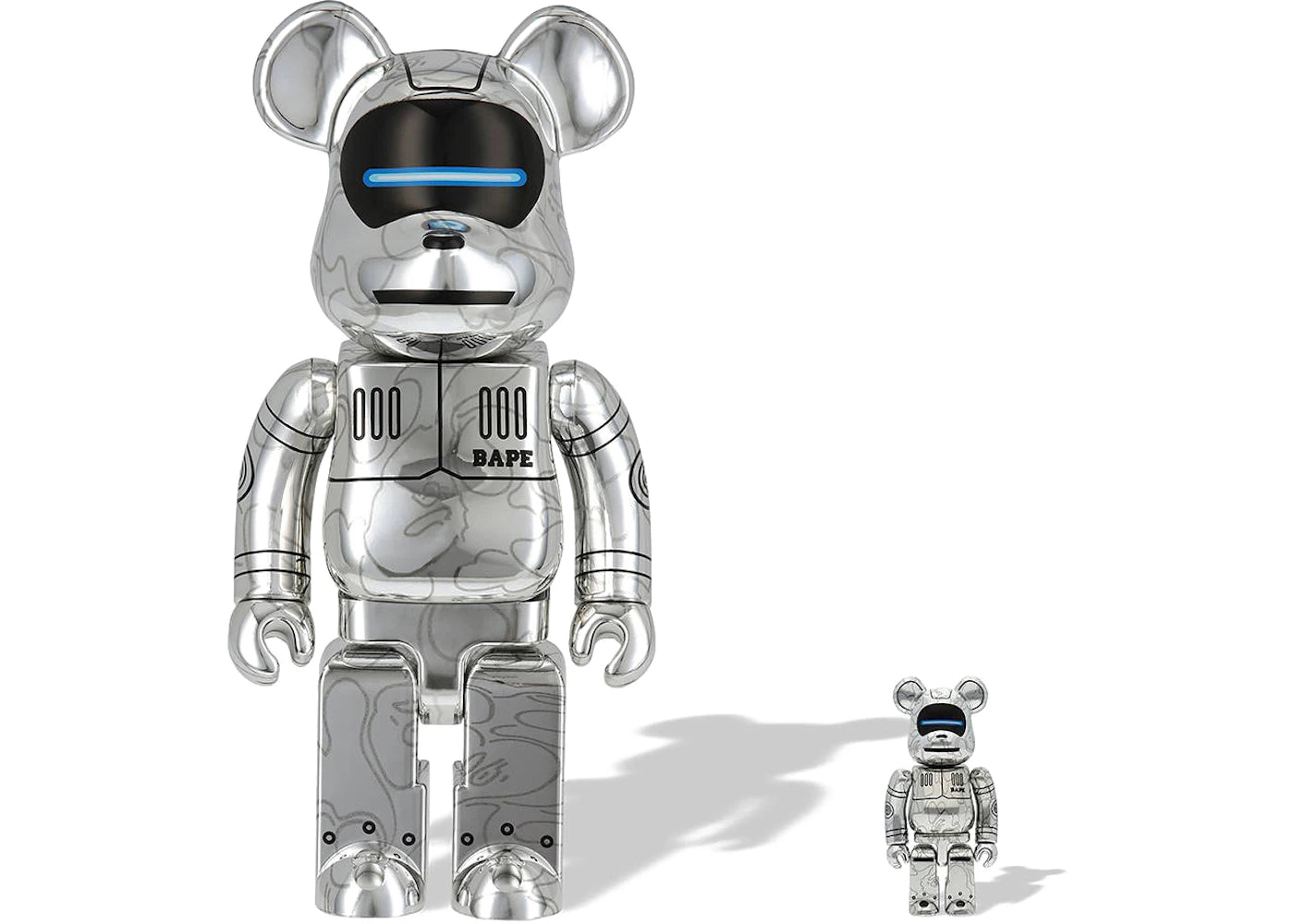 Bearbrick x BAPE x Hajime Sorayama Baby Milo 100% & 400% Set Silver