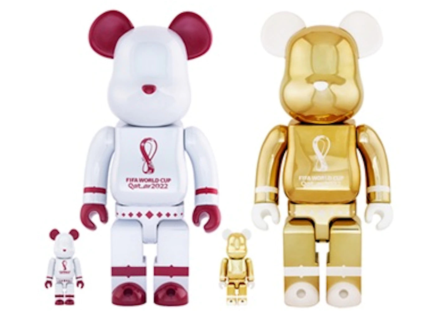 Bearbrick x FIFA World Cup Qatar 2022 100% & 400% 4-Pc Set White Chrome/Gold