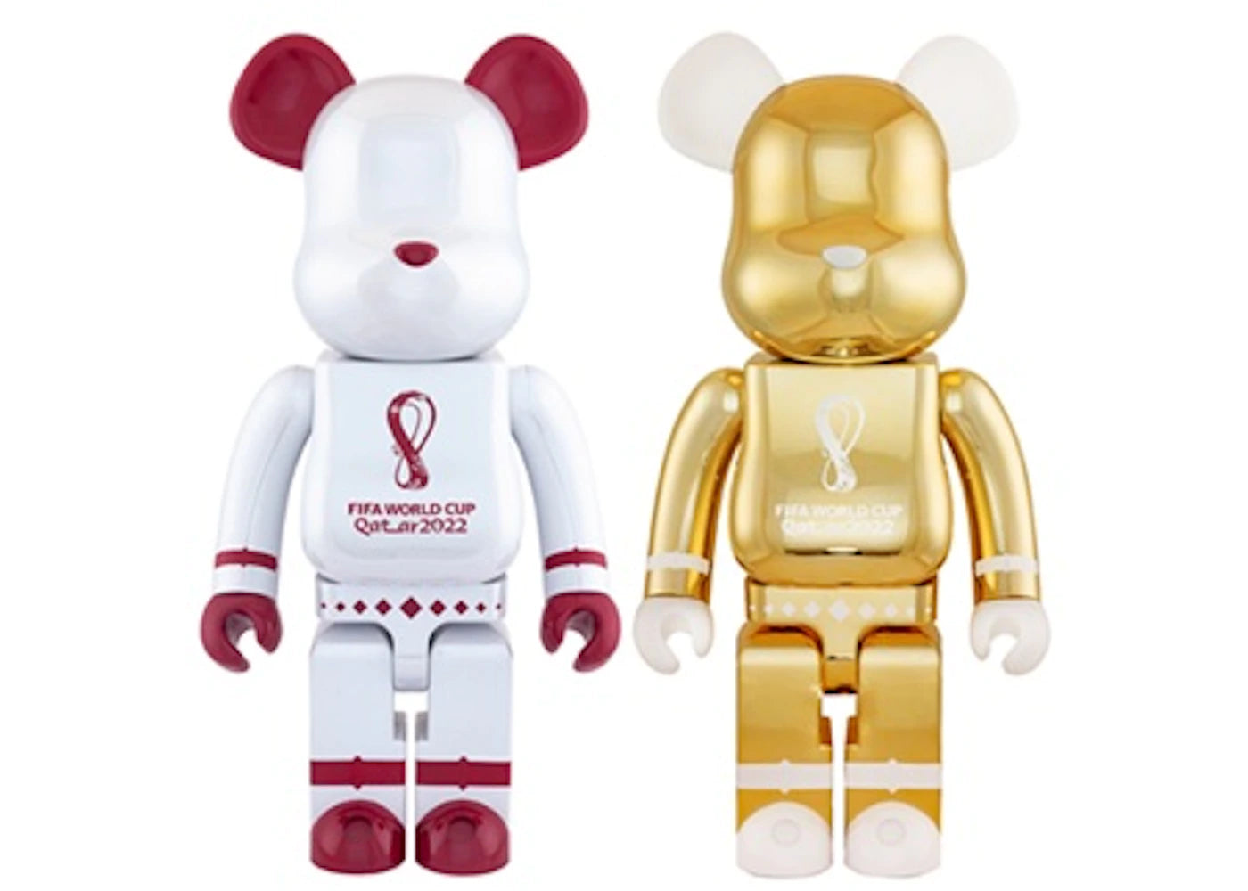 Bearbrick x FIFA World Cup Qatar 2022 1000% Set of 2 White Chrome/Gold