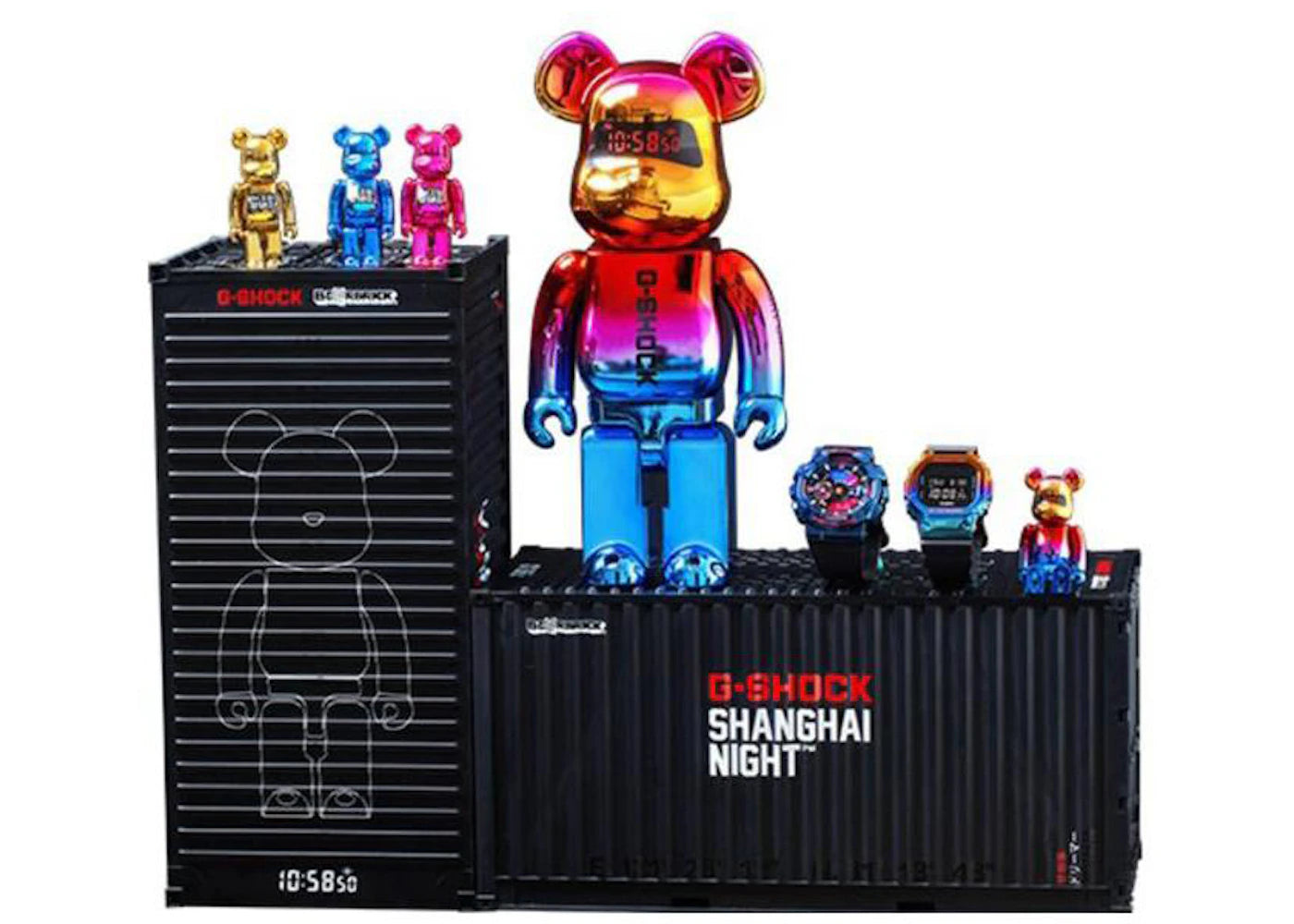 Bearbrick x G-Shock GM-110SN & GM5600SN & 400% Figure Rainbow & 100% Figure x4