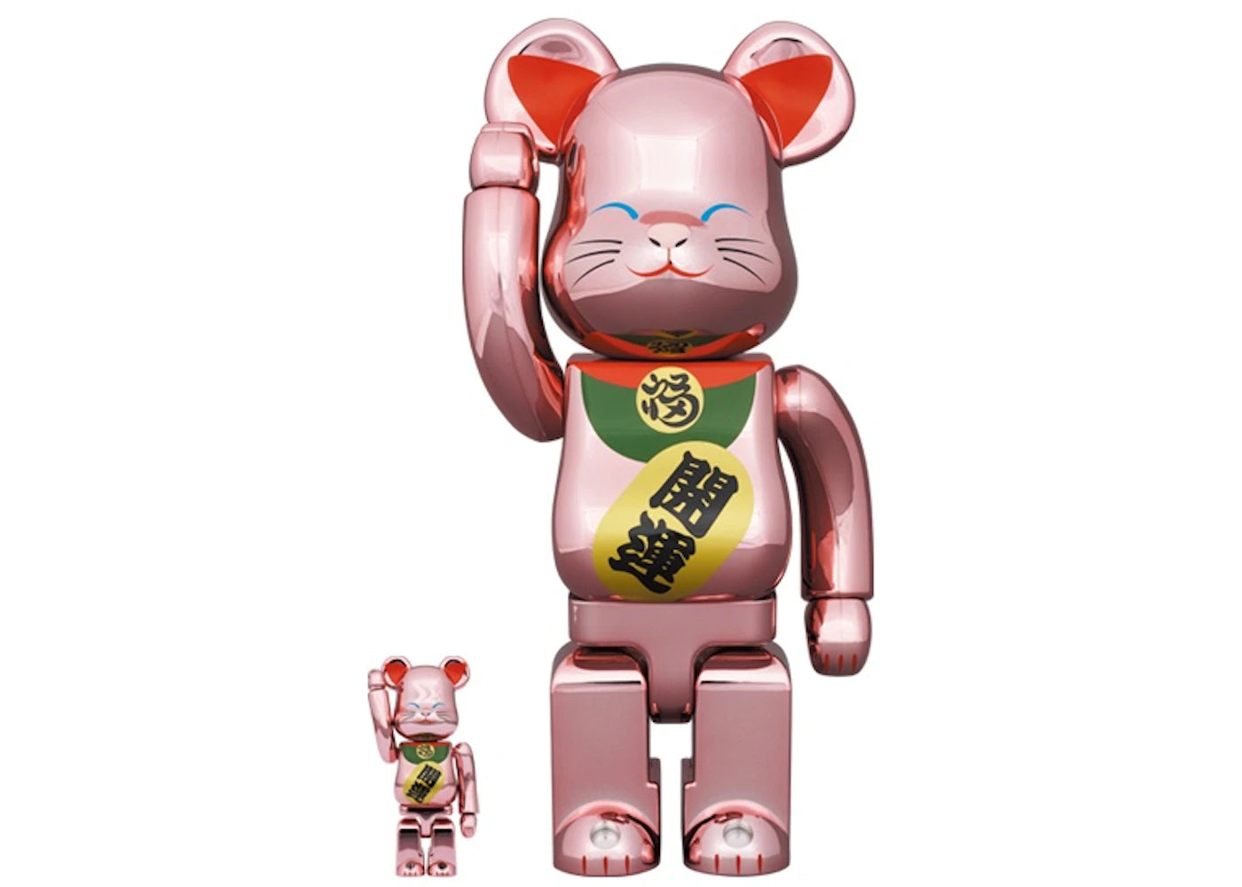 Bearbrick x Medicom Toy Maneki Neko Good Luck Peach Gold Plated 100% & 400% Set