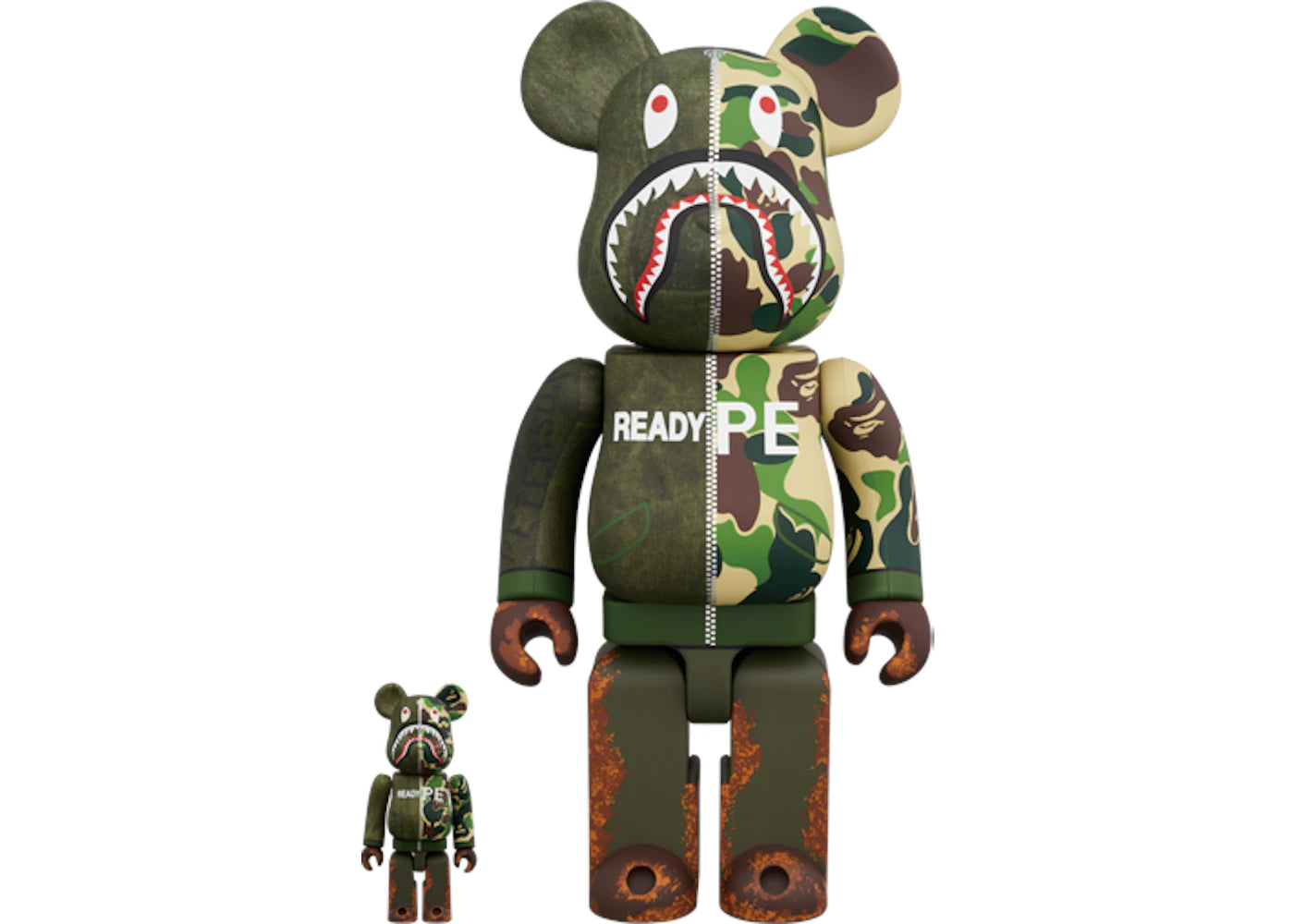 Bearbrick x Readymade x A Bathing Ape 100% & 400% Set Olive