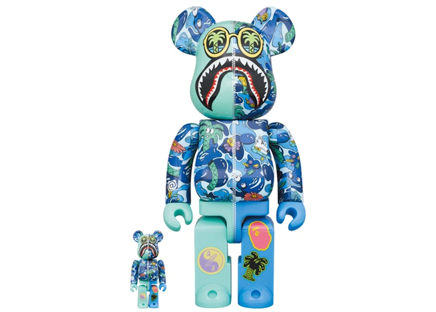 Bearbrick x Steven Harrington x BAPE Shark 100% & 400% Set Blue Camo