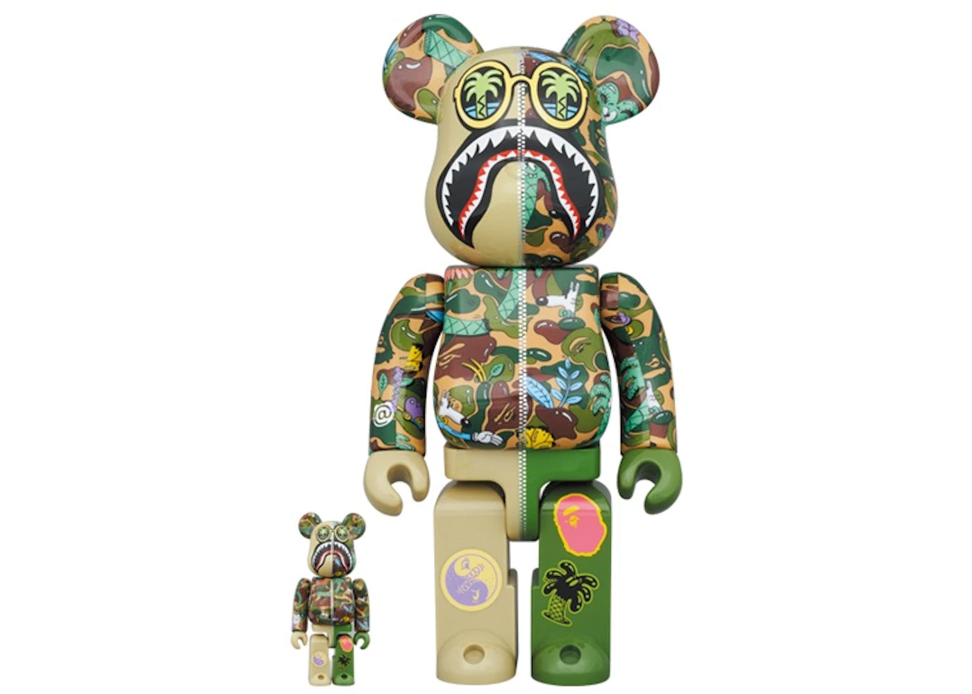 Bearbrick x Steven Harrington x BAPE Shark 100% & 400% Set Green Camo