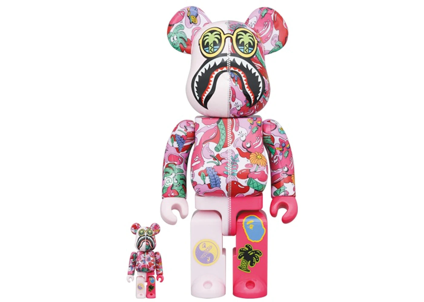 Bearbrick x Steven Harrington x BAPE Shark 100% & 400% Set Pink Camo