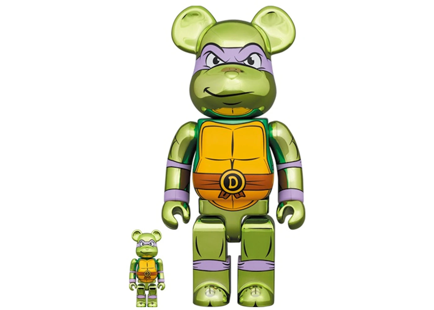 Bearbrick x Teenage Mutant Ninja Turtles Donatello 100% & 400% Set Chrome Ver.