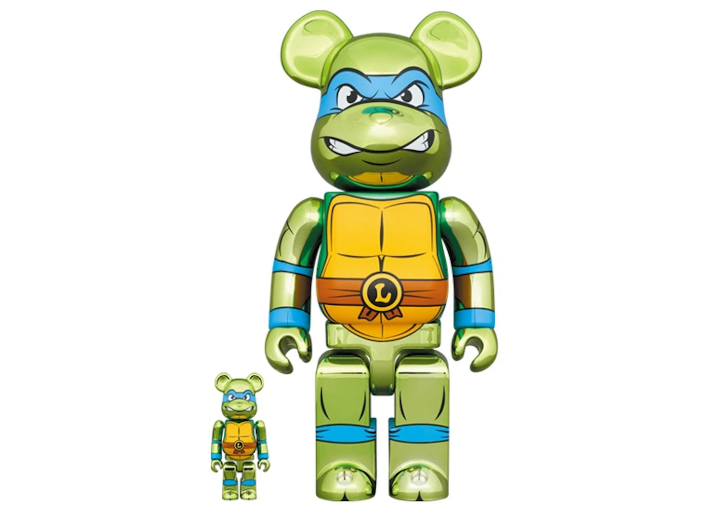 Bearbrick x Teenage Mutant Ninja Turtles Leonardo 100% & 400% Set Chrome Ver.