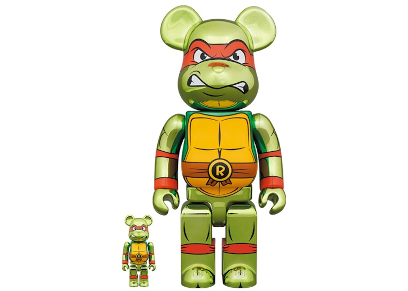 Bearbrick x Teenage Mutant Ninja Turtles Raphael Chrome 100% & 400% Set