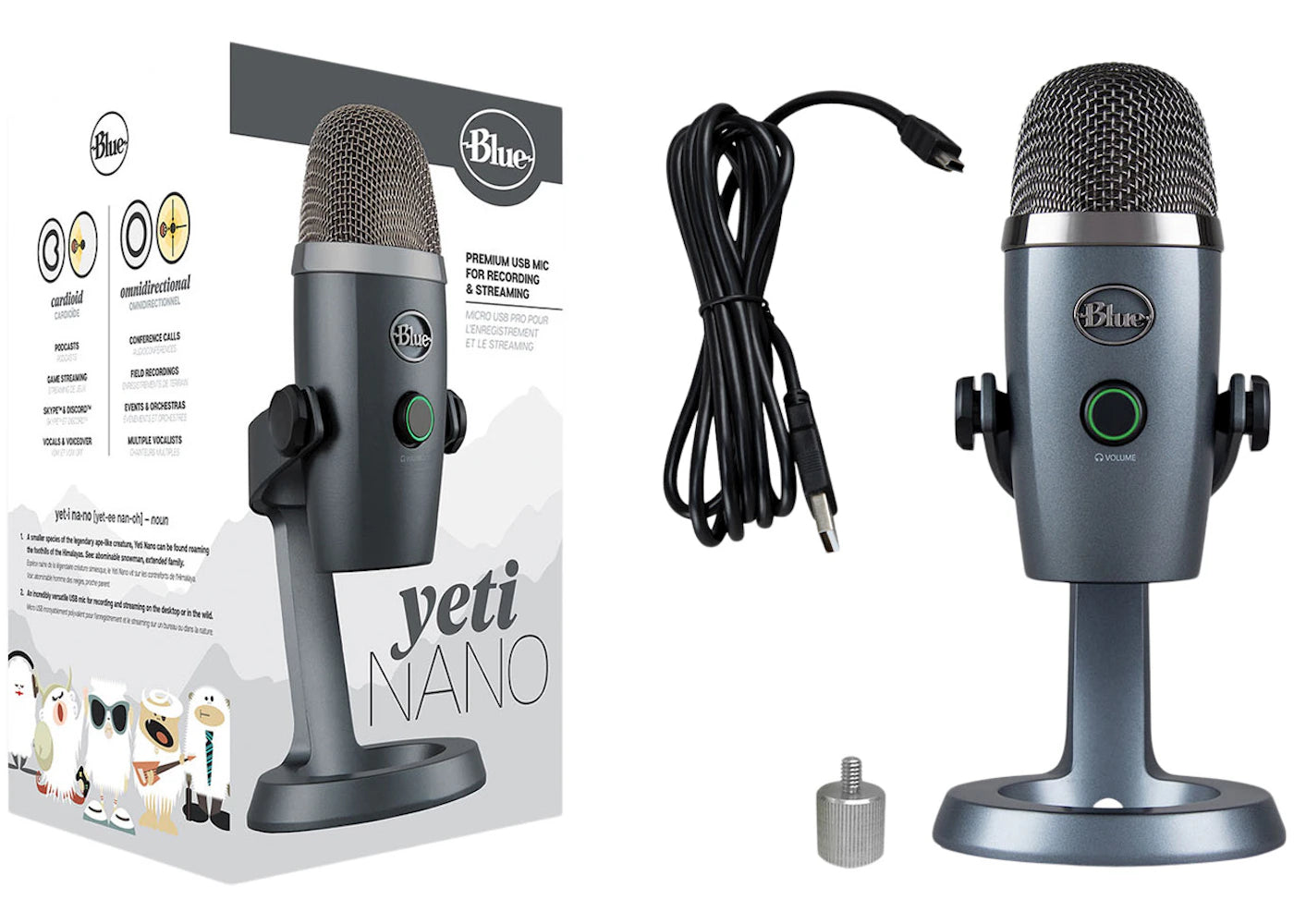 Blue Yeti Nano Premium Wired Multi-Pattern USB Condenser Microphone 988-000088 Shadow Grey