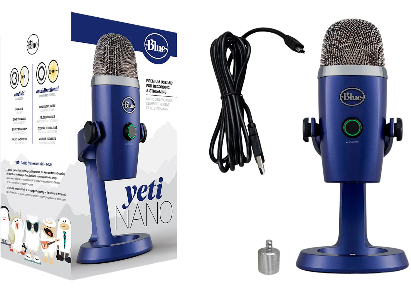 Blue Yeti Nano Premium Wired Multi-Pattern USB Condenser Microphone 988-000089 Vivid Blue