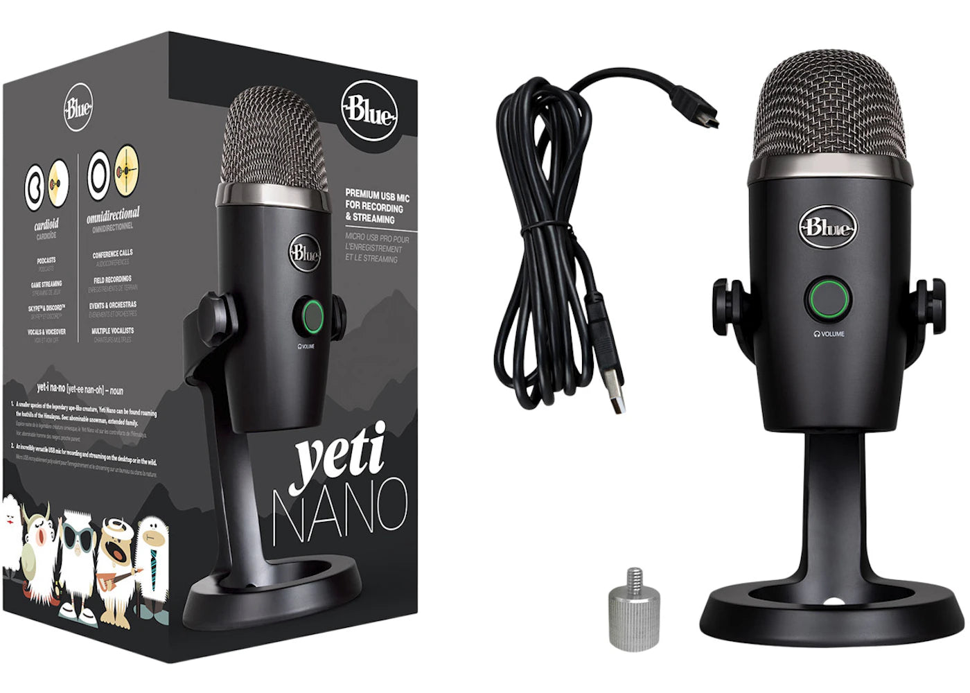 Blue Yeti Nano Premium Wired Multi-Pattern USB Condenser Microphone 988-000400 Black