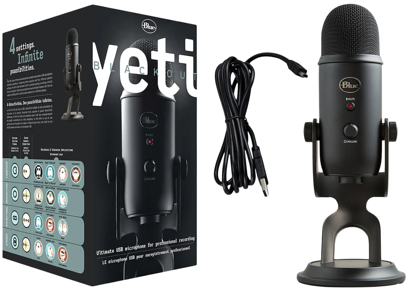 Blue Yeti Professional Multi-Pattern USB Condenser Microphone 988-000100 Blackout