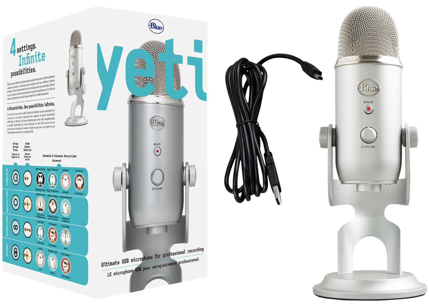 Blue Yeti Professional Multi-Pattern USB Condenser Microphone 988-000103 Silver