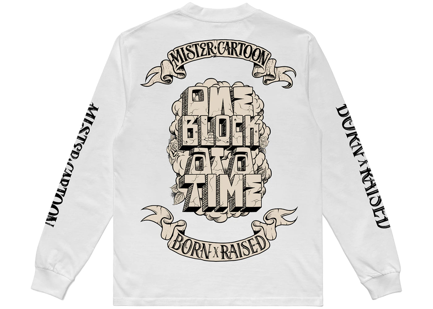 Born X Raised x Mister Cartoon Block Banner L/S Tee White