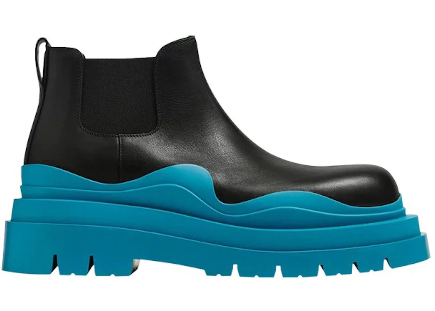 Bottega Veneta Leather Tire Chunky-Sole Ankle Chelsea Boot Black Amalfi Blue