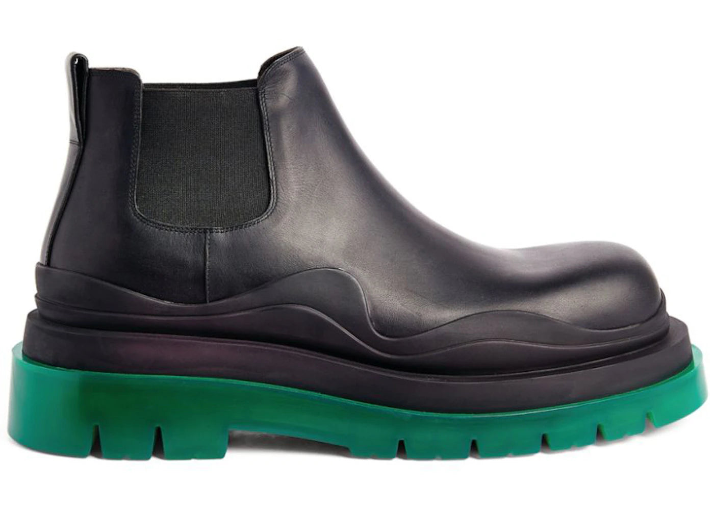 Bottega Veneta Leather Tire Chunky Sole Ankle Chelsea Boot Black Green