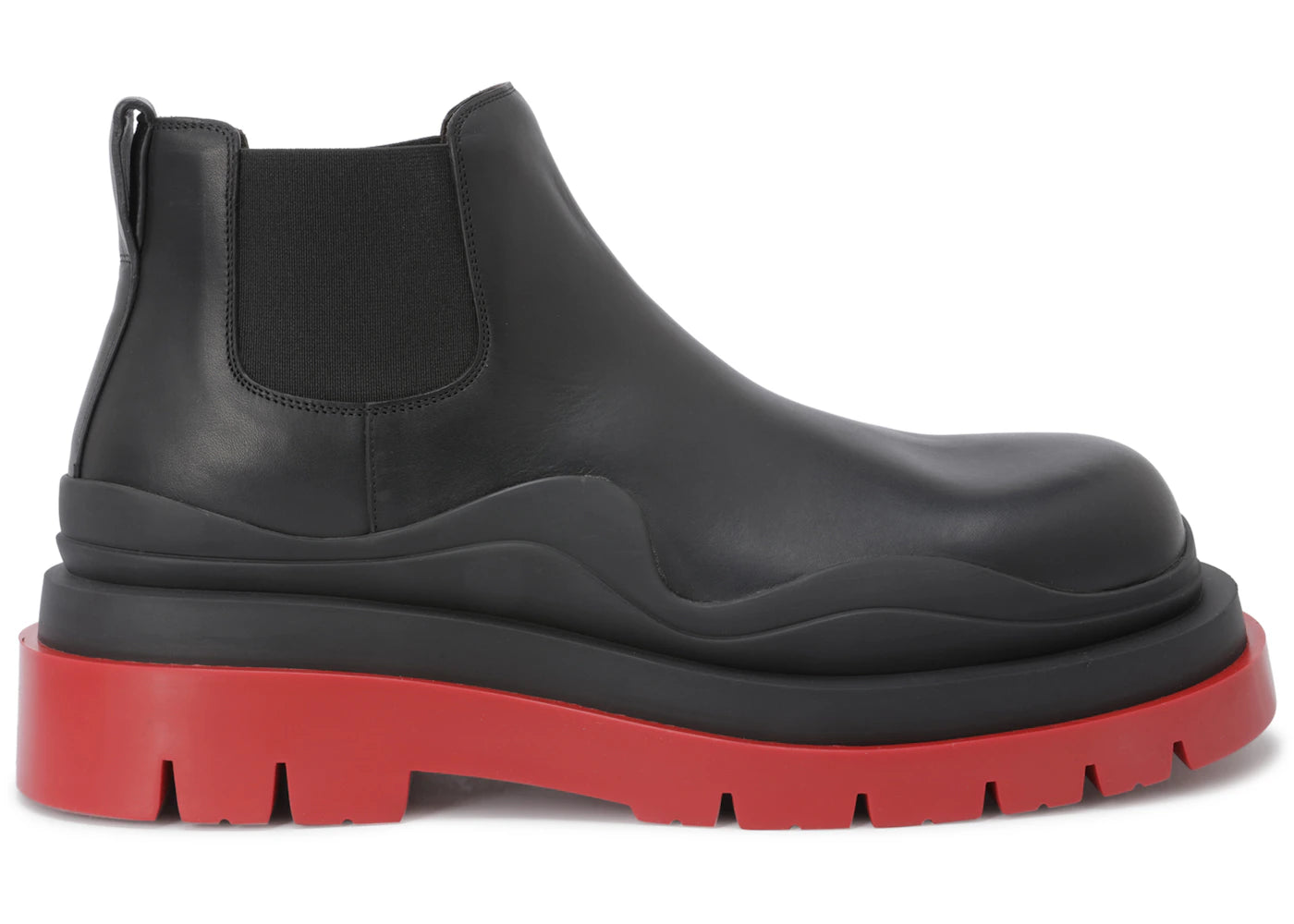 Bottega Veneta Leather Tire Chunky Sole Ankle Chelsea Boot Black Red